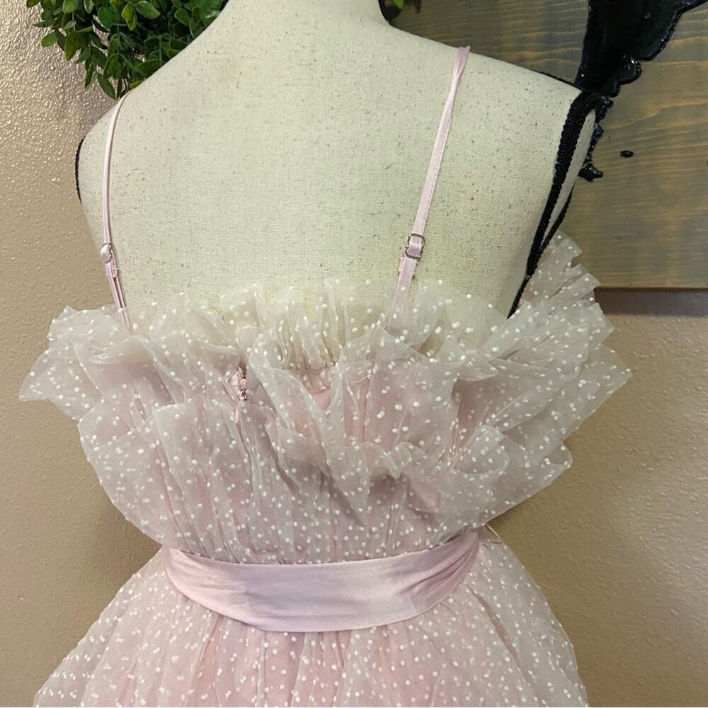 NWOT Lulus Wishing for Whimsy Blush Pink Swiss Dot Ruffle Tiered Midi Dr… - Picture 7 of 11